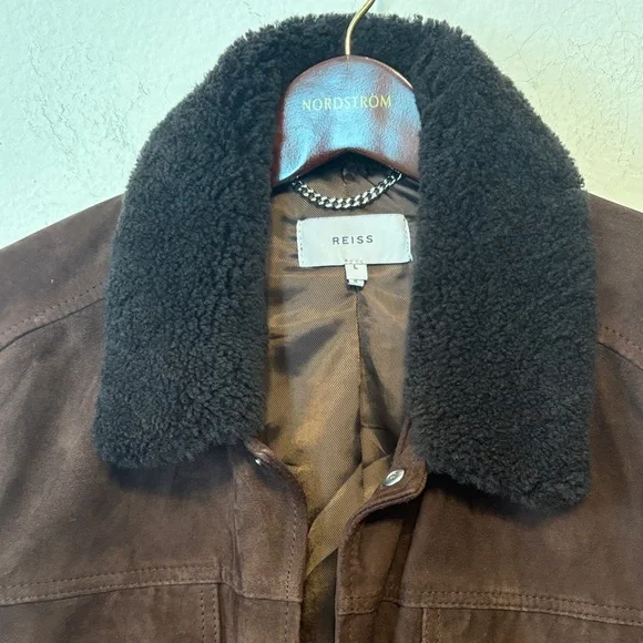 Reiss Dark Brown Suede Jacket with Black Collar - Picture 3 of 4